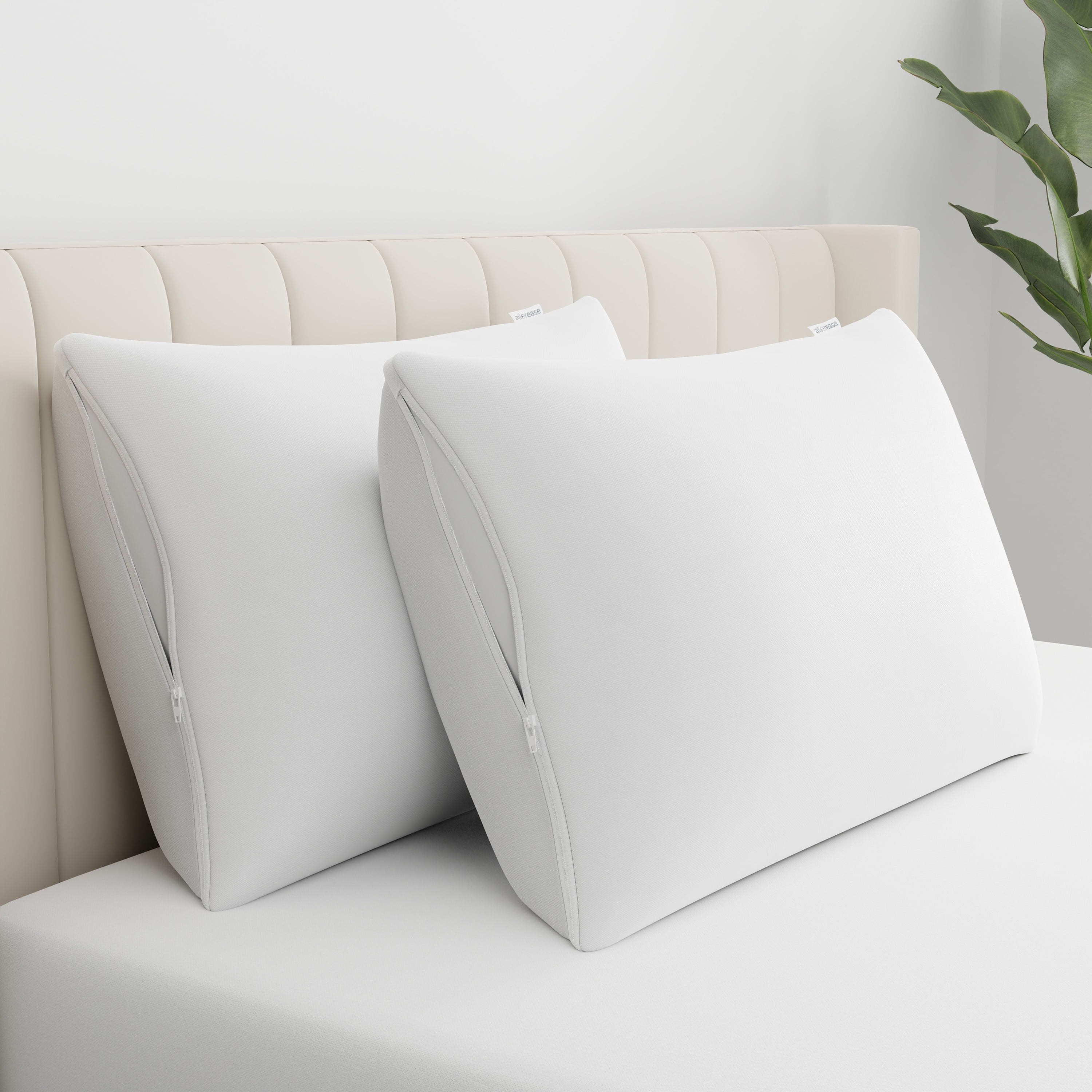 AllerEase Cotton Fresh Allergy Pillow Cover Protector, Jumbo, White- Zippered 4-Pack
