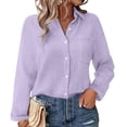 thumbnail image 7 of Womens Button down Shirts Cotton Linen Long Sleeve Dress Shirts Casual Summer Tops with Pockets by Yigetop Light Violet S, 7 of 7