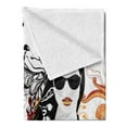 thumbnail image 2 of Feminine Soft Flannel Fleece Throw Blanket, Party Girl Glasses with Flowers Blossoms Ornamental Patterns Background Image, Cozy Plush for Indoor and Outdoor Use, 50" x 70", Orange Black, by Ambesonne, 2 of 5