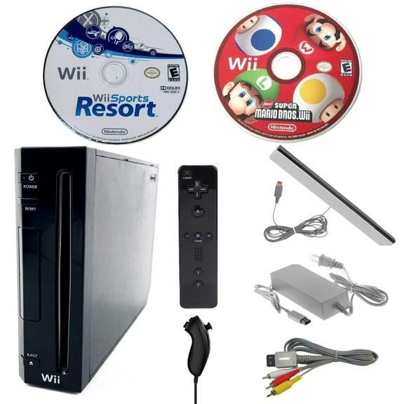 Restored Nintendo Wii Console with Sports Resort and New Super Maio Bros, Black (Refurbished)