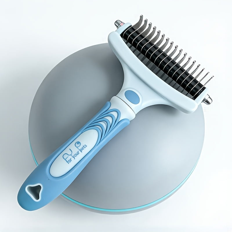 Pet Undercoat Rake Double Sided Dematting Comb for Dogs & Cats Stainless Steel Blades Grooming Brush Non-Slip Ergonomic Handle for Removing Mats Tangles and Loose Hair