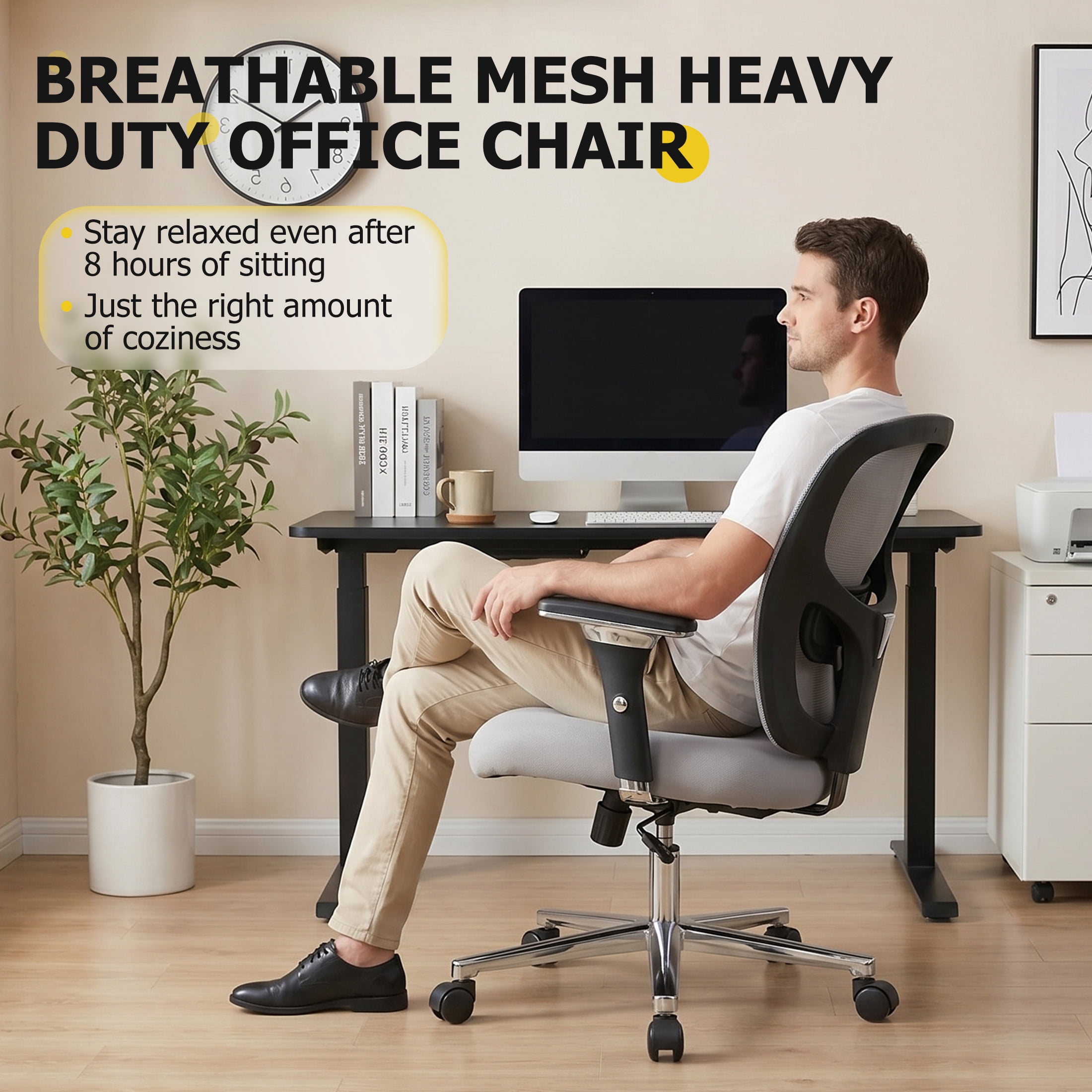 edx Ergonomic Office Desk Chair, Heavy Duty Computer Chair with Adjustable Armrest, Computer Executive Desk Chair , Lumbar Support, Gray
