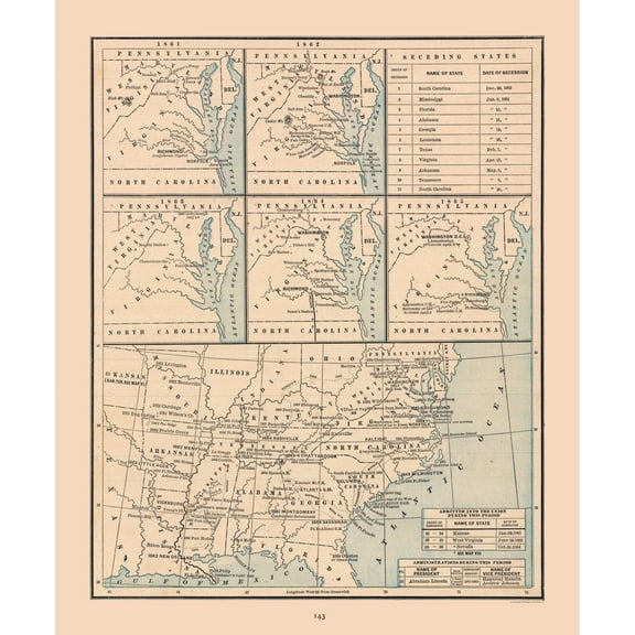 Historic State Map - United States 19th Century - Cram 1888 - Vintage Wall Art