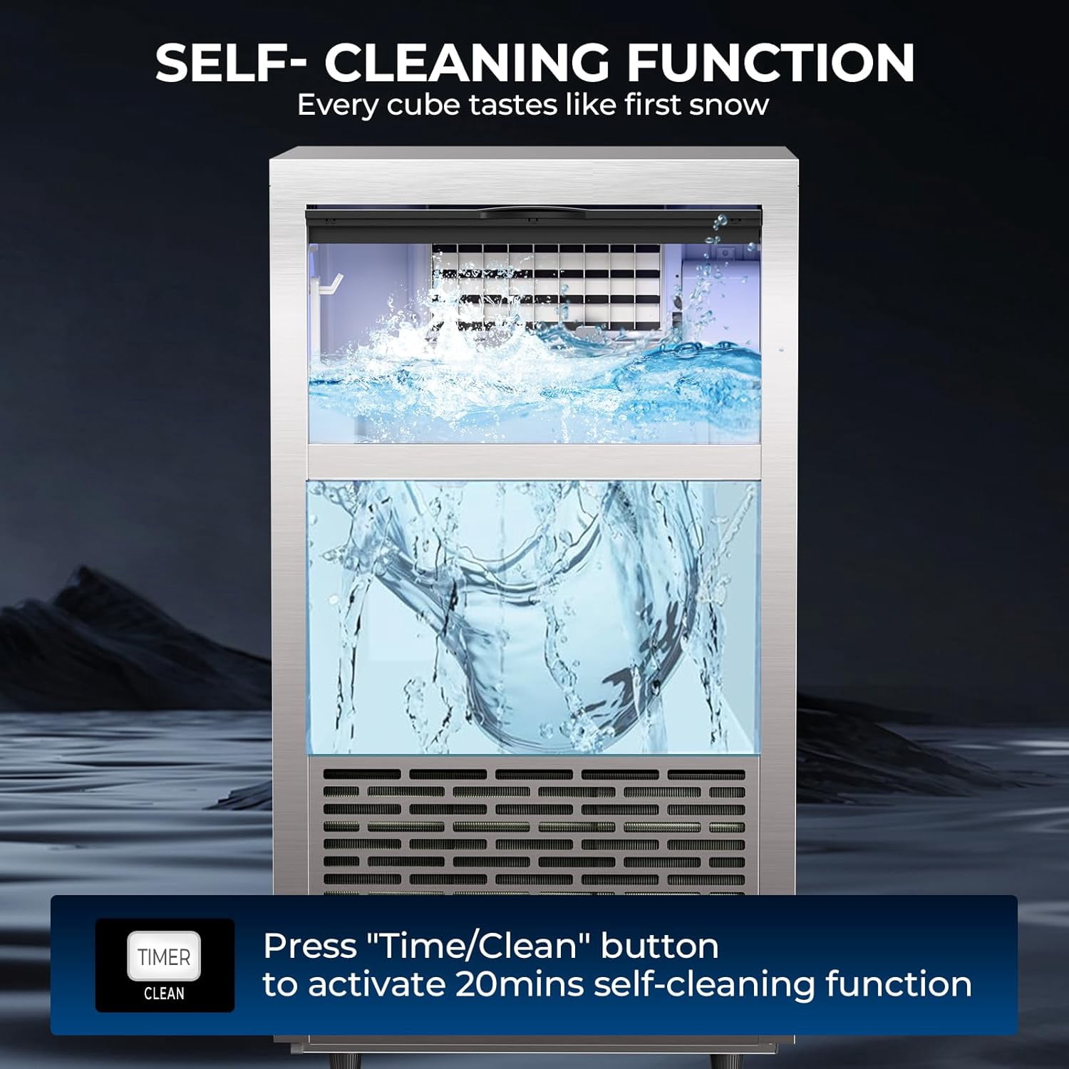 WAA 100Lbs/24H Commercial Ice Maker Self-Cleaning, Adjustable Thickness for Restaurant Bar Home
