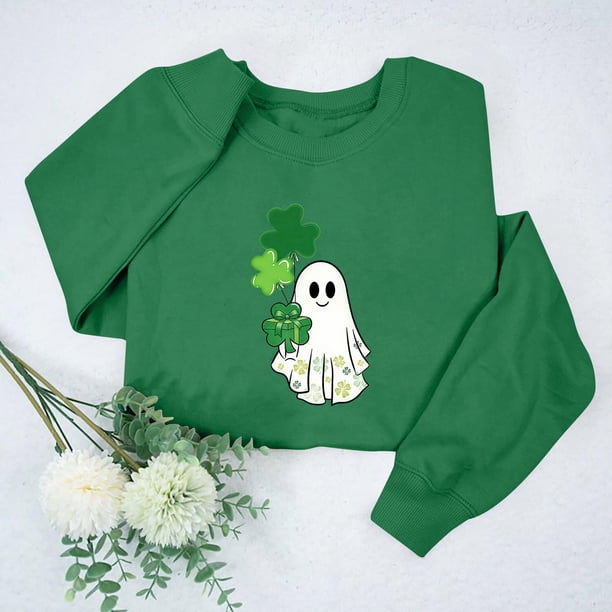 TaTaai 2026 Fall Women’s St. Patrick‘s Day Print Sweatshirt Round Neck Long Sleeve Loose Pullover Casual Solid Base Fashion Top Soft Polyester Daily Gift