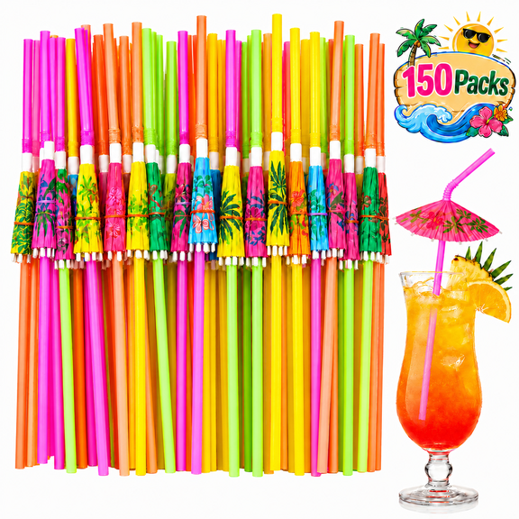Tarvako 150pcs Umbrella Drink Straws, 9.45 Inch Cocktail Drink Accessories, Mini Paper Umbrella Drink for Cocktail, Milkshake, Juice, Hawaiian Luau Party Decorations(Assorted Colors)