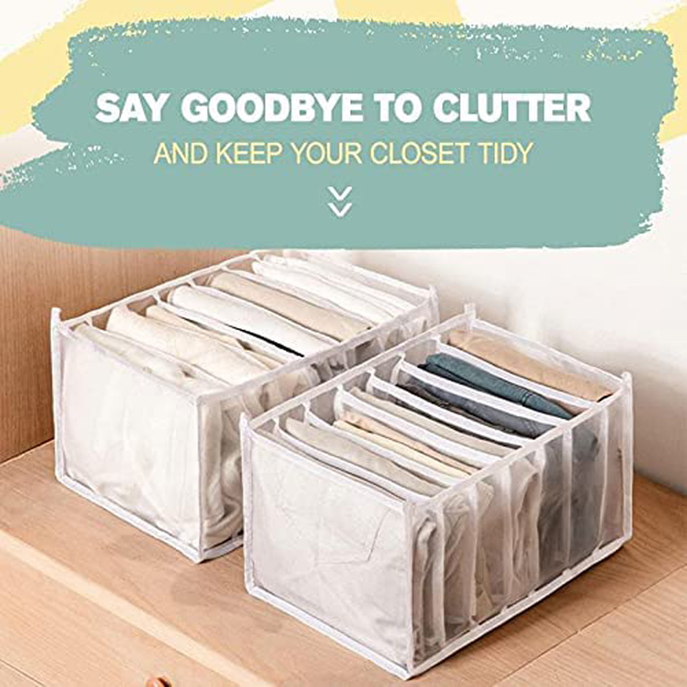 Portable Washable Storage Containers for Underwear T-shirts Socks Foldable Visible Grid Storage Box with Multiple Layers Jeans Scarves Leggings Skirts Wardrobe Clothes Organizer（2pcs） 