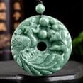 thumbnail image 2 of K-KED Natural Grade A Jade Jadeite Men Women Phoenix Flower Round Circle Pendant, 2 of 7