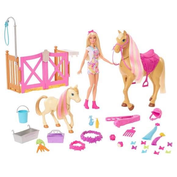Barbie Groom 'n Care Playset with Doll, 2 Horses & 20+ Accessories, 3 to 7 Year Olds