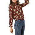thumbnail image 5 of Allegra K Women's Smocked Waist Ruffled Hem Stand Collar Floral Dotted Blouse, 5 of 6