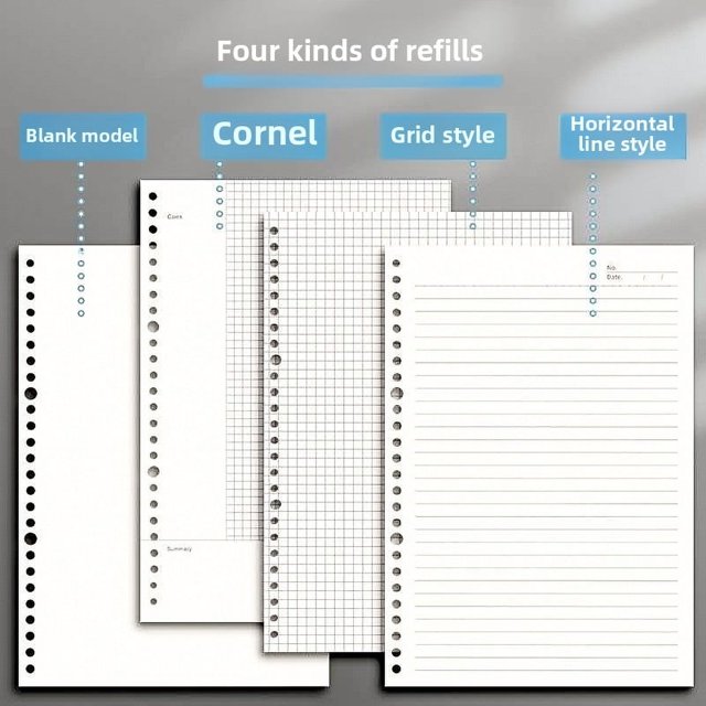 Cuaderno de hojas sueltas B5, recambio de hojas sueltas desmontables, clásico, sencillo, para estudiantes, con líneas horizontales, A5
