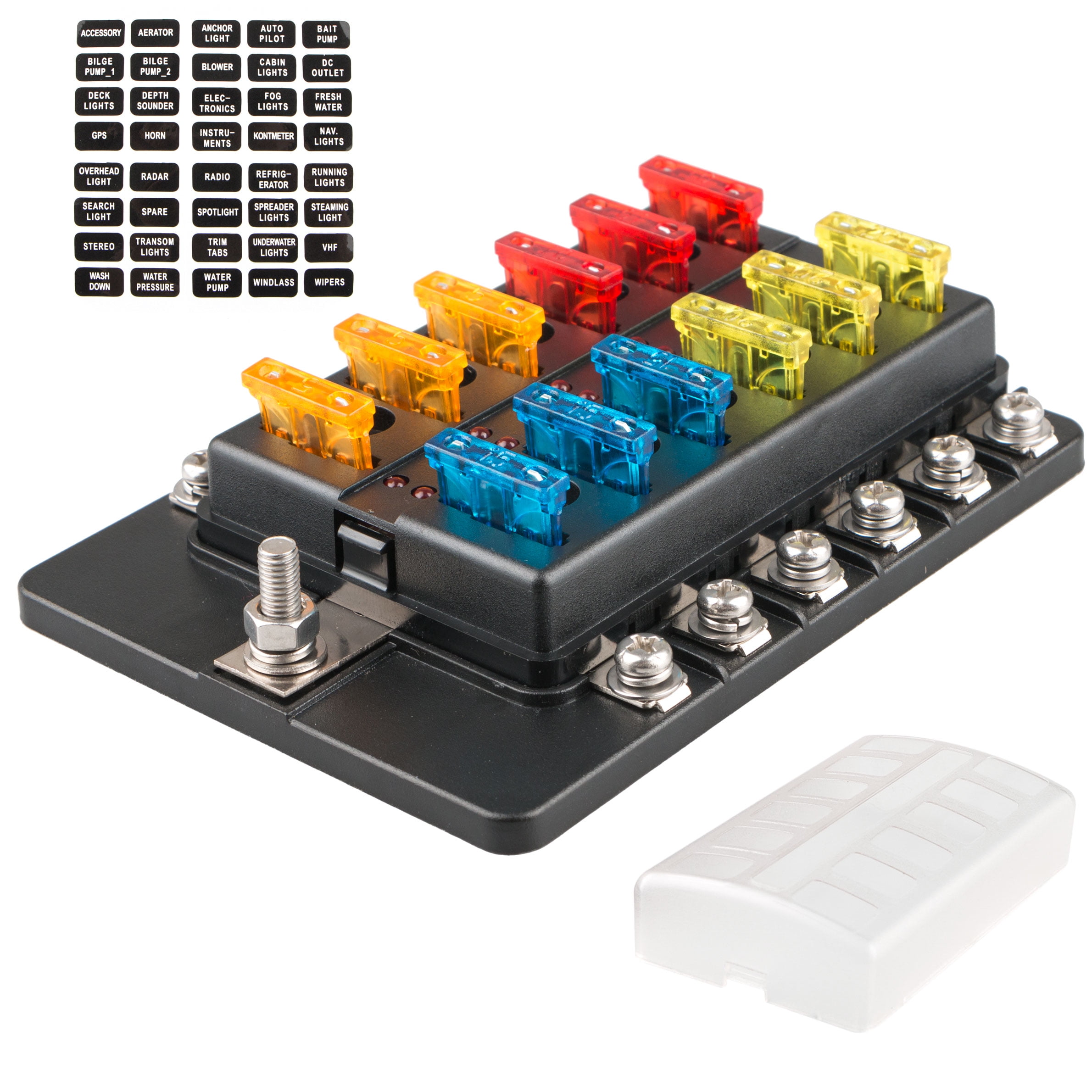 12 Way Fuse Block Blade Waterproof Holder w/ LED Warning Indicator Auto