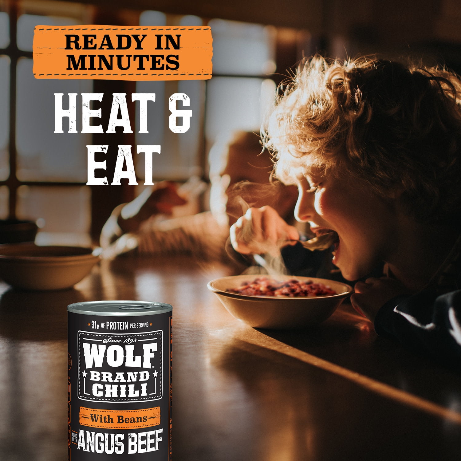 (6 pack) Wolf Brand Angus With Beans Chili, 31g Protein Per Serving, 15 oz. Can