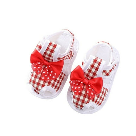 

Eyicmarn Baby Girl s Summer Sandals Plaid Print Bowknot Anti-Slipping Shoes Bottom Prewalker