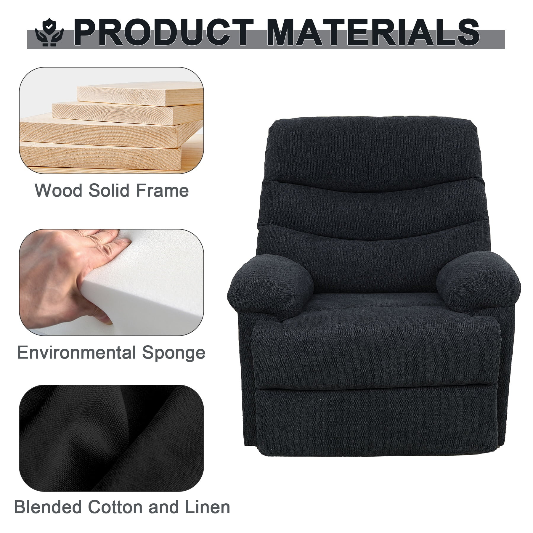 Nathaniel Home Recliner Chair, Upholstered Fabric Chair, Single Manual Reclining Sofa, Home Theater Seating, Footrest for Bedroom Elderly Lounge, Blue Grey