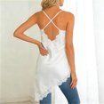 thumbnail image 5 of Women's Lace Embellished Tops Satin Spaghetti Strap Deep V Neck Tank Top Asymmetrical Hem Soft Daily Going Out Summer Camisole, #02 Beige, XL, 5 of 7
