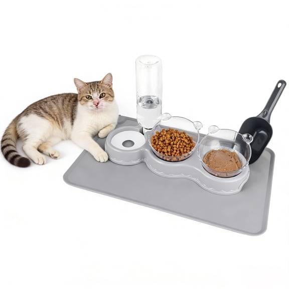 Qweryboo Triple Cat Bowl Raised Cat Bowl, Elevated Cat Bowls Water and Food Bowl Set with Water Dispenser, 3-In-1 Dog Cat Bowls Whisker Friendly Wet/Dry Food Bowl for Cat