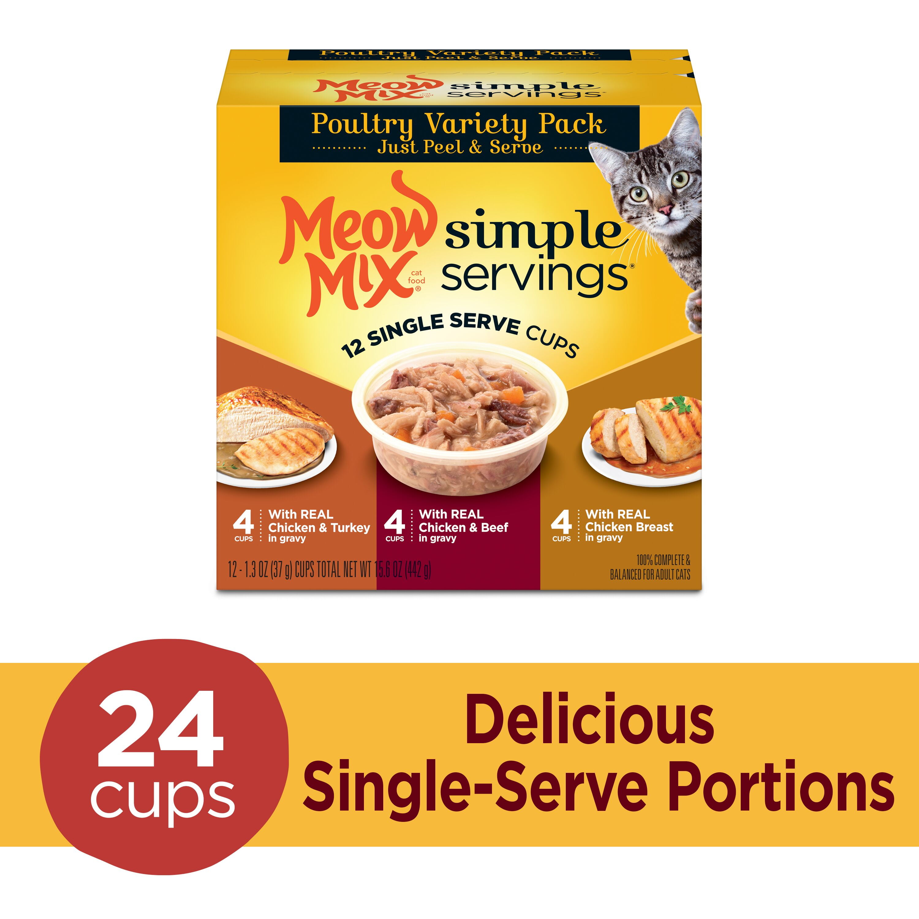 Meow Mix Simple Servings Poultry Variety Pack, Wet Cat Food, 15.6Ounce