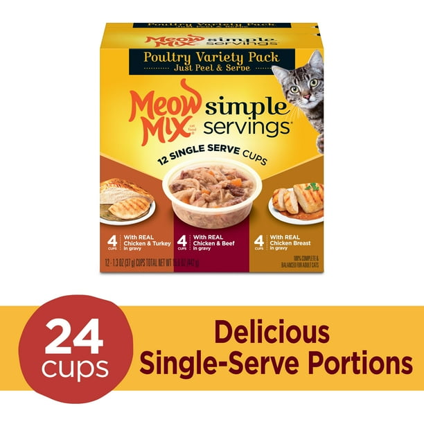 Meow Mix Simple Servings Wet Cat Food Poultry Variety Pack, 1.3oz Cups