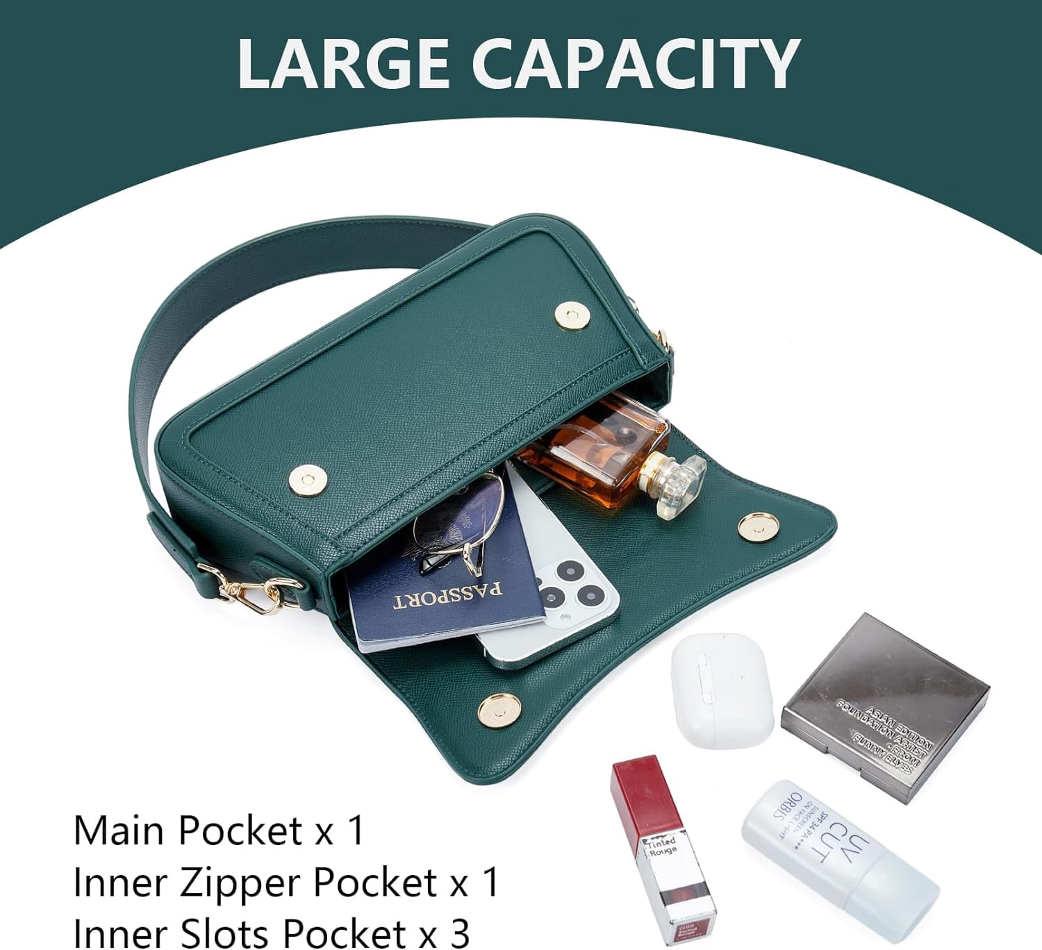 Shoulder Bag for Women, Vegan Leather Women's Shoulder Purses Handbags with 2 Removable Strap Crossbody Bag Purses