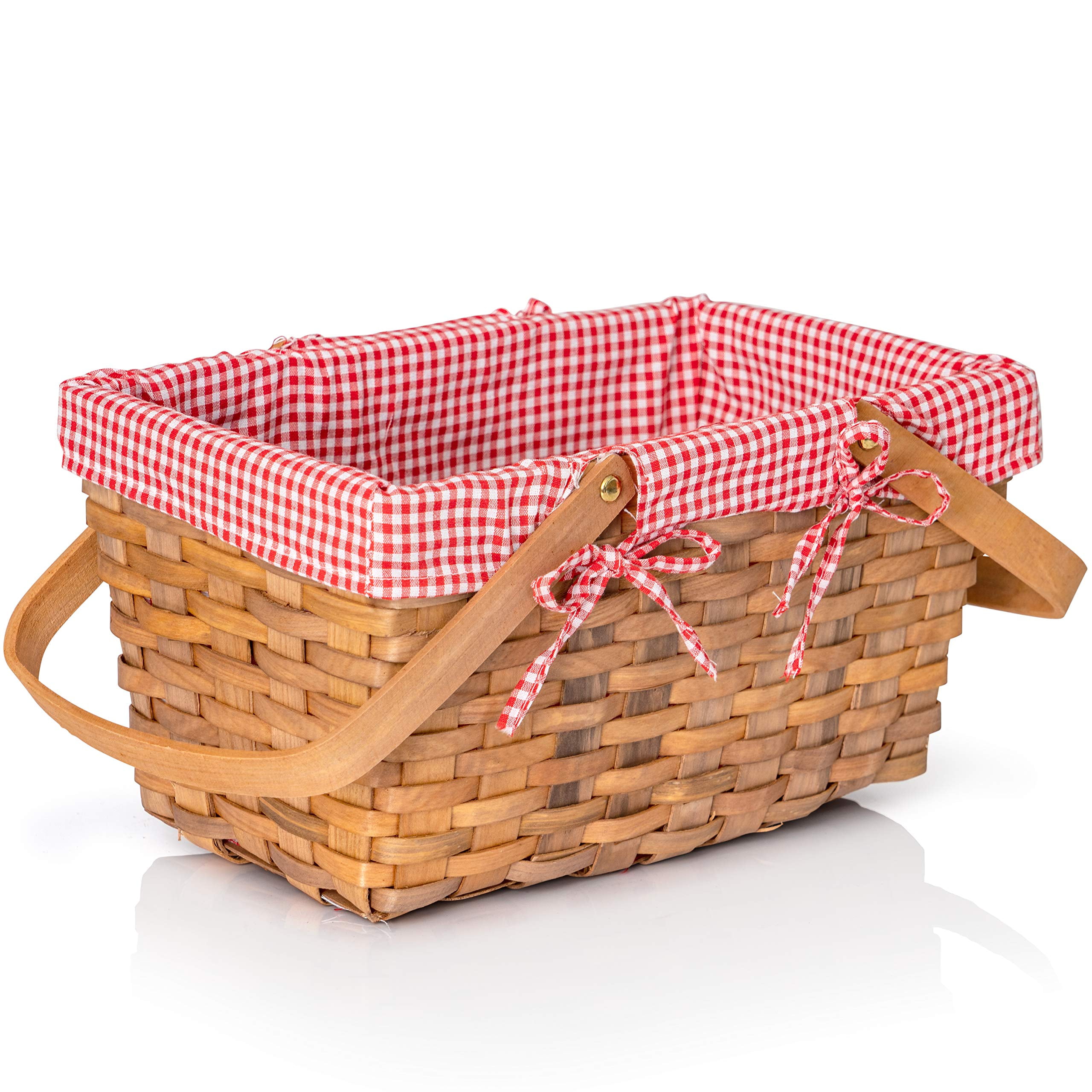 Willow Basket Oblong Red Gingham Lining 