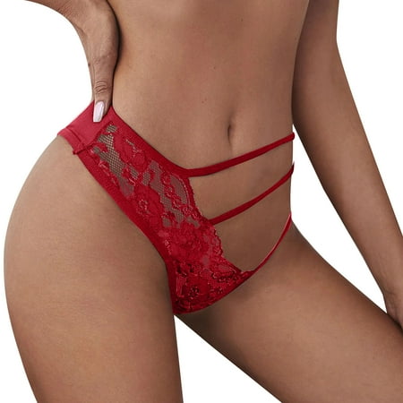 

ZMHEGW Womens Panties Floral Lace Mesh Low Rise Hollow Out Transparent Plus Size Women Underwear Thongs 3 Pack