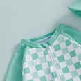 thumbnail image 7 of Baby Boys Swimsuit Summer Plaid Print Long Sleeve Rash Guard Swim Trunk with Hat Set Three Piece for Toddler Green 18 Months-24 Months, 7 of 7