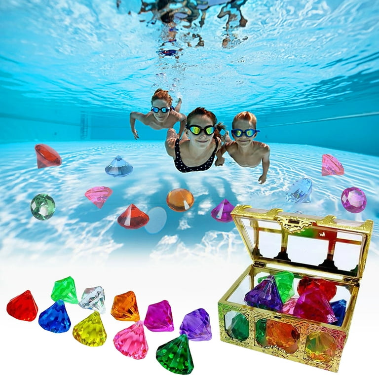 Chalyna 16 Pieces Diving Gems Pool Toys Large Acrylic Gems Big Diamond Gems  Pirate Treasure Chest Summer Underwater Swimming Toys for Birthday