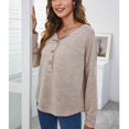 thumbnail image 2 of Blusa de mujer de manga larga con botones y hombros caídos, cuello redondo, blusa de moda informal, color albaricoque XXL, 2 of 7