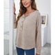 thumbnail image 2 of Blusa de mujer de manga larga con botones y hombros caídos, cuello redondo, blusa de moda informal, color albaricoque L, 2 of 7