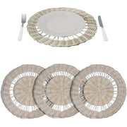 13" Round Rattan Placemat Set of 4 | Non Slip Wicker Cream Dining Table Mats Set, Wooden Cork Charger Plates Alternatives - by (Sunflower, White wash, Sunflower)
