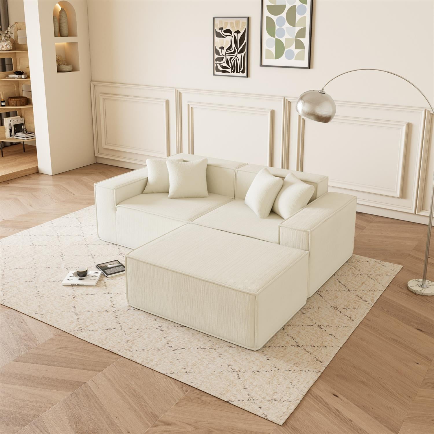 Demi Bonn 109" Modular L-Shaped Sectional Sofa with Reversible Chaise, Deep Seat Cushions & Comfortable Couch for Living Room, Beige