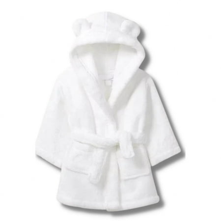 

Beba Canada Organic Baby Hooded Bath Robe - Infant Hooded Robe Absorbent 100% Organic Cotton 0-6 Months -3T Unisex White