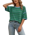thumbnail image 2 of Womens Striped Shirt Summer Fashion Going Out Short Sleeve Crewneck Tees Color Block Basic Loose Blouses, 2 of 9