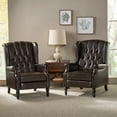 thumbnail image 2 of GDF Studio Elizabeth Contemporary Tufted Wingback Pushback Recliner, Set of 2, Brown Bonded Leather and Dark Brown, 2 of 11