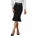 thumbnail image 1 of Falda de sirena con cola de pez Inspire Chic para mujer, falda midi de peplum de cintura alta, falda de trabajo y negocios con cinturón, talla XS, negra, 1 of 6