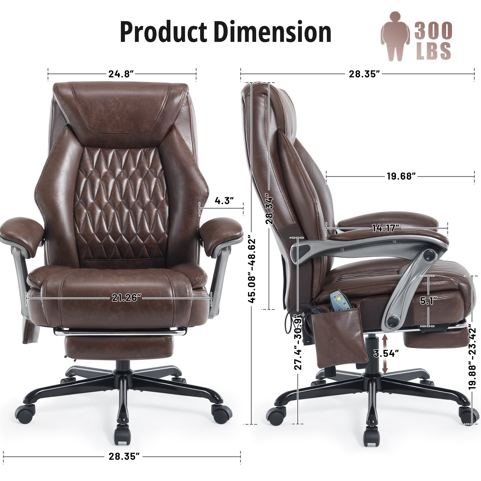 6-Point Massage Office Chair with Lumbar Support, Reclining Ergonomic Computer Desk Chair with Footrest for Full Support, PU Leather High Back Executive Computer Chair, Heated Executive Office Chair