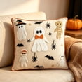 thumbnail image 3 of Halloween Ghost Mummy Embroidery Throw Pillow, 18"x18" Beige Decorative Linen Cushion with Ghost Mummy Bat Spider Star Embroidered Pattern for for Sofa Bed Couch Indoor Home Holiday Party Styling, 3 of 6