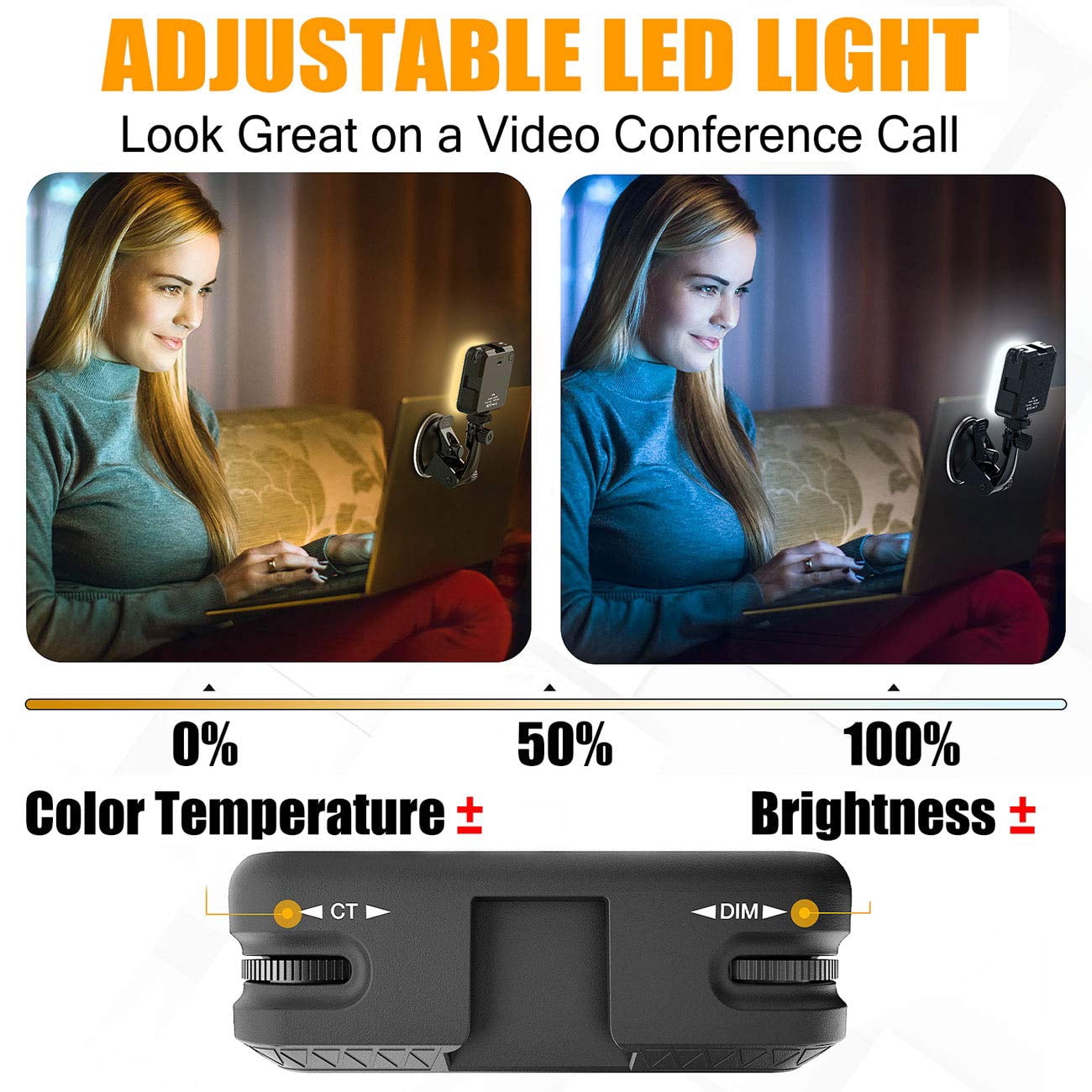 Video Conference Lighting Kit, Webcam Lighting for Remote Working/Zoom Calls, Zoom Lighting/Live Streaming, Self Broadcasting, for Laptop/Computer with Upgrade Suction Cup