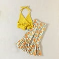 thumbnail image 4 of GYRATEDREAM Toddler Baby Girl Summer Clothes Floral Boho Baby Girl Outfits Strap Tops Bell Bottom Flare Pants 2Pcs Set, Yellow 18-24 Months, 4 of 13