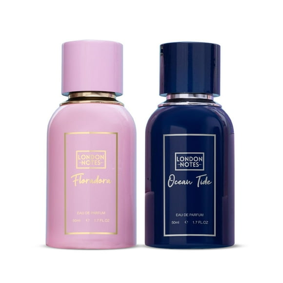 London Notes Eau De Parfum Gift Set For Men & Women Pack Of 2x 50ml - 1.7 Fl.oz. Each | Floradora + Ocean Tide Fragrances | Long Lasting Unisex Perfumes