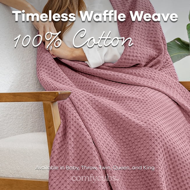 Comfy Cubs 100% Cotton Waffle Weave Blanket - Soft Lightweight Blankets (Mauve, 90" X 90")