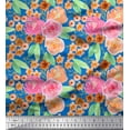thumbnail image 1 of Soimoi Blue Cotton Jersey Fabric Leaves,Pink & Peach Flower Watercolor Print Fabric by Yard 58 Inch Wide, 1 of 1