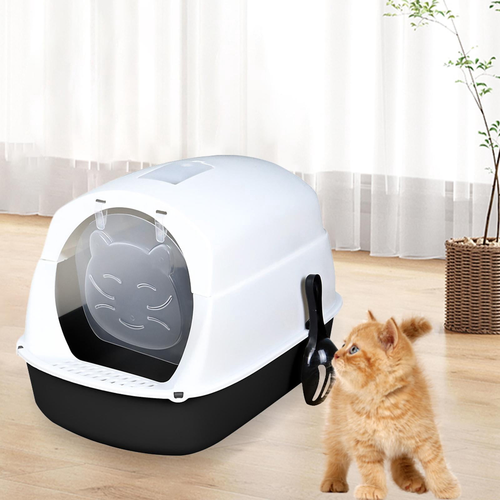 Cat Litter Box with Lid, Foldable Covered ,Anti-Splashing Enclosed Litter Box for Small Cats,Hooded Litter Box with Cat Litter Spoon - Black