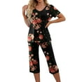 thumbnail image 4 of Womens Pajamas Set Short Sleeve V Neck Top with Capri Pants with Pockets Casual Sleepwear Pjs Loungewear Sets S-XXL, 4 of 6