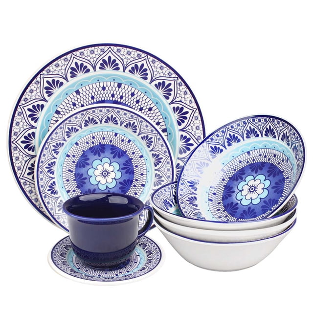Vajilla de cerámica Vencort 20 piezas Decorado FLOR AZUL CLARA