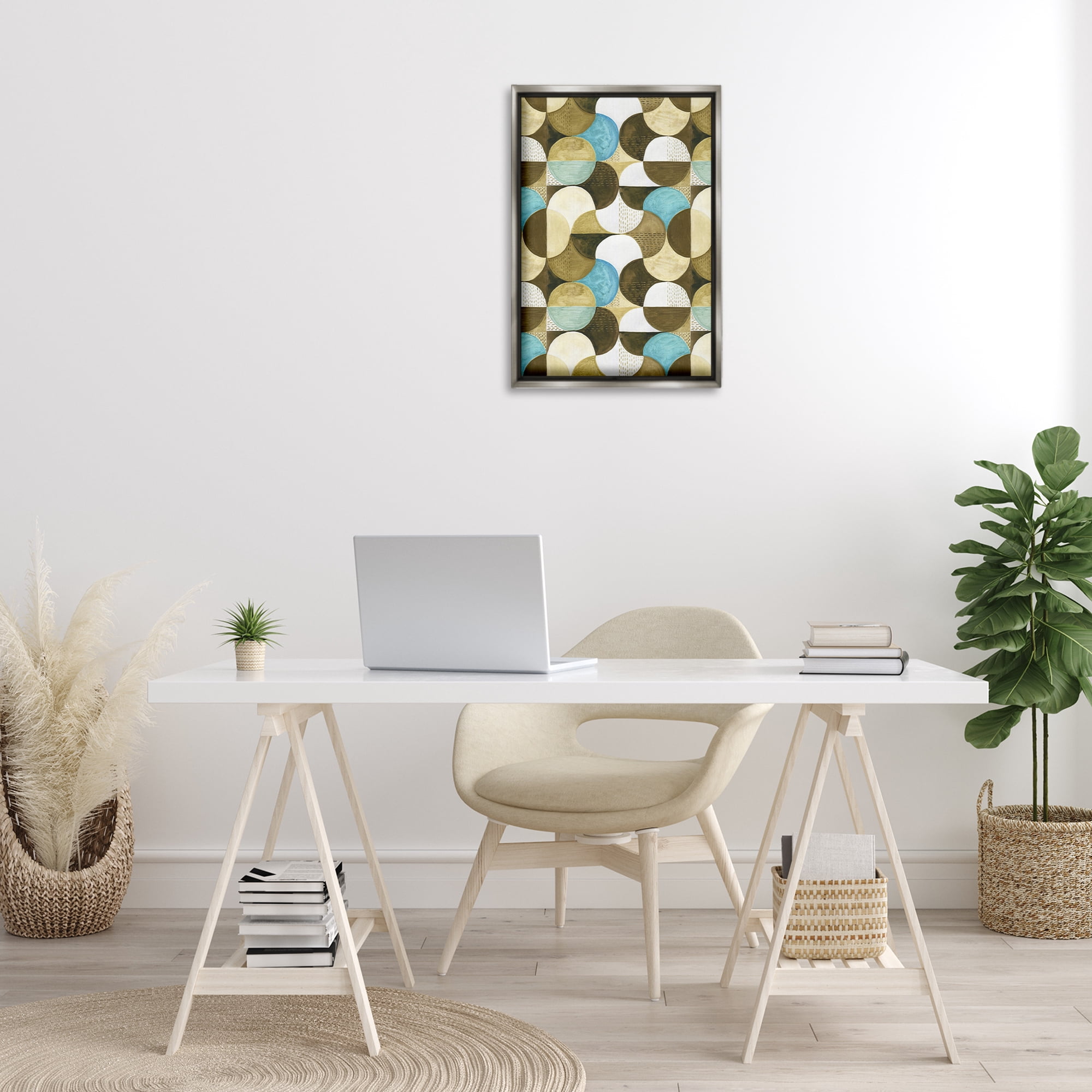 Stupell Industries Boho Circular Pattern Abstract Painting Gray Floater Framed Canvas Art Print Wall Art, 17 x 25
