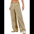 thumbnail image 3 of Pantalones de Rayas de Tiro Bajo para Mujer, Vaqueros Bohemios de Pierna con Cordón Ajustable, Tendencia 2025 Amarillo XL, 3 of 9