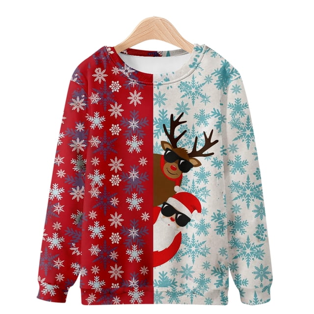 Chemises de Noël à Manches Longues pour Hommes Mode Décontractée Chandail de Noël Chandail en Molleton Impression 3D Manches Longues Col Rond Chandail Haut Chemisiers Chemises de Noël pour Hommes Manches Longues