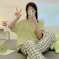 thumbnail image 4 of Conjunto de Pijama de manga corta para Mujer, ropa de dormir de punto a rayas de algodón, elegante, para estar en casa, verano, fresco, 3XL, 4 of 4